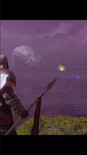 Jormungandr fights Thor in the distance God of War Ragnarok