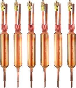 Shimeyao 6 Pcs Filter Drier Refrigerant Liquid Line Directional Filter Dryer AC & Refrigeration Line with Charging Valve 25 Grams 1/4 x 1/4 Compatible with R12, R22, R502, R134a and R407C
