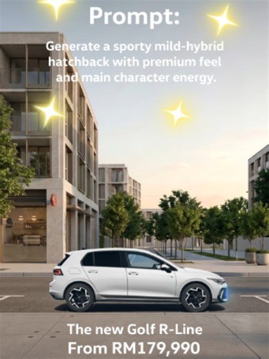 Behold, the new Golf R-Line. 🪄 And for our next prompt ... we'll generate you behind the wheel. Drive the Golf R-Line home today at a special price of RM179,990. Book a test drive now via link in bio. #volkswagenmalaysia #GolfRLine
