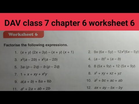 DAV class 7 chapter 6 worksheet 6 ।Class 7 maths chapter 6 worksheet 6 dav public school