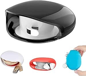 Automatic Cord Reel Cable Management, Retractable Cable Management Charging Cord Organizer, Small Winder Case for USB Cable Headset Cord Charger Cable for Travel and Organization (BLACK)