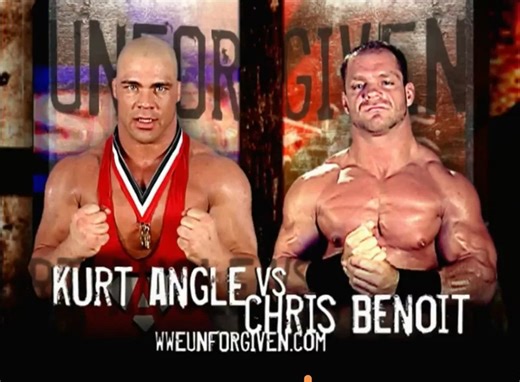 🎥 🎬 Unforgiven (2002) | September 22, 2002 | 🤼 Kurt Angle vs Chris Benoit The seventh match was between Kurt Angle and Chris Benoit. Benoit performed a diving headbutt on Angle for a near-fall. Benoit applied the Crippler Crossface on Angle but Angle countered the hold into an ankle lock on Benoit. Benoit countered the hold into the Crippler Crossface but Angle again countered the hold into an ankle lock on Benoit, with Benoit touching the ropes to force Angle to break the hold. As Angle appl