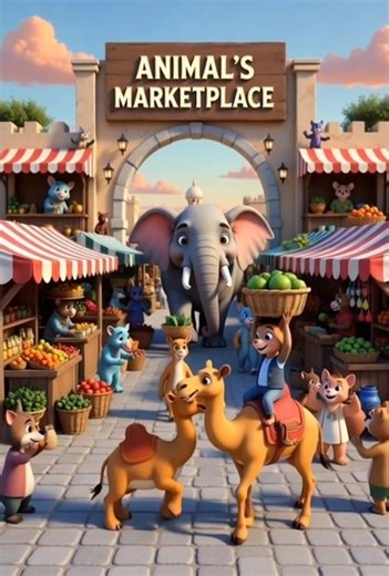 The Market Place 3D Animated Cartoon 😊 🐷🐇🐒🐢
