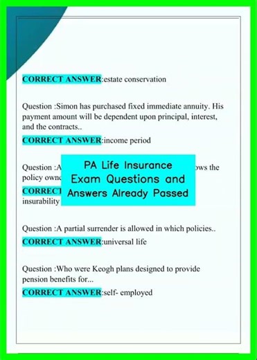 PA Life Insurance Exam Questions and Answers Already Passed video