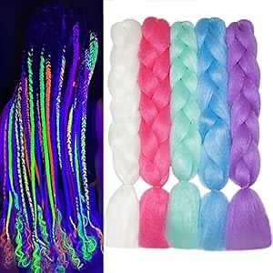 Colorful Braiding Hair 24inch Colored Hair Extensions for Braiding 5pcs Rainbow Jumbo Braids Glow in the Dark Hair