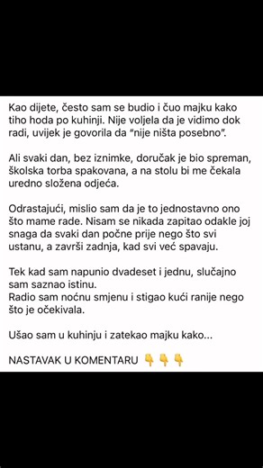 “Majka je svako jutro ustajala u 5… tek godinama kasnije shvatio sam zašto.” NASTAVAK U KOMENTARU 👇 | Recepti za torte i kolace