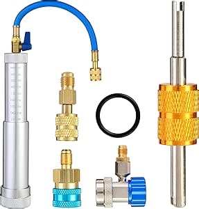 Wells AC Oil Dye Injector Kit, R134A & R1234YF & R410A A/C Oil Injector Backflow Prevent Kit with R134A & R1234YF Low Side Quick Coupler R410A Mini Split Adapter 2 OZ Measuring Cup 2 Oil Checkers