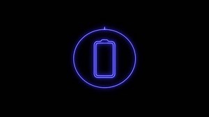 Recharge concept. Battery animation, renewable electric energy with indicator