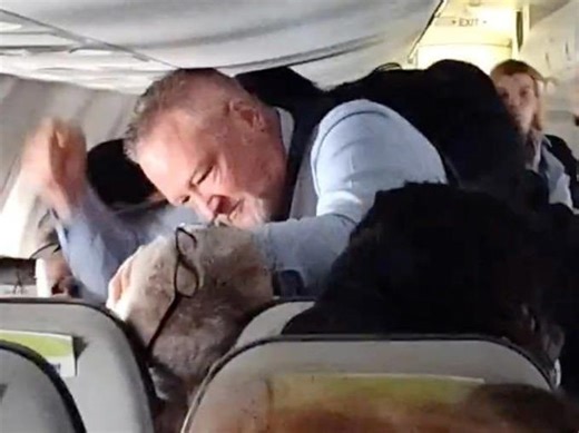 Flight attendant repeatedly punches passenger attacking female flyer: Video