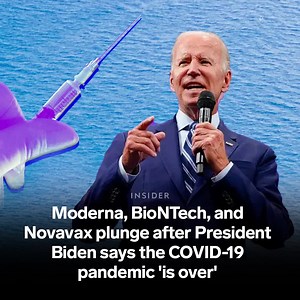 Shares of Moderna, BioNTech, and Novavax all plunged as much as 9% on Monday after President Joe Biden told 60 Minutes that the COVID-19 pandemic is over. Most recent data shows the seven-day average of new COVID cases continues to decline to about 60,000, while daily deaths from the disease are at an average of about 500. "The pandemic is over. We still have a problem with COVID. We're still doing a low of work on it. But the pandemic is over. If you notice, no one's wearing masks. Everybody se