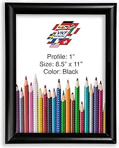 Aluminum Snap Frame, Front Loading Pictures Frame, 8.5" x 11", Black Finish, with Non-Glare PVC Cover and Sturdy Plastic Backing