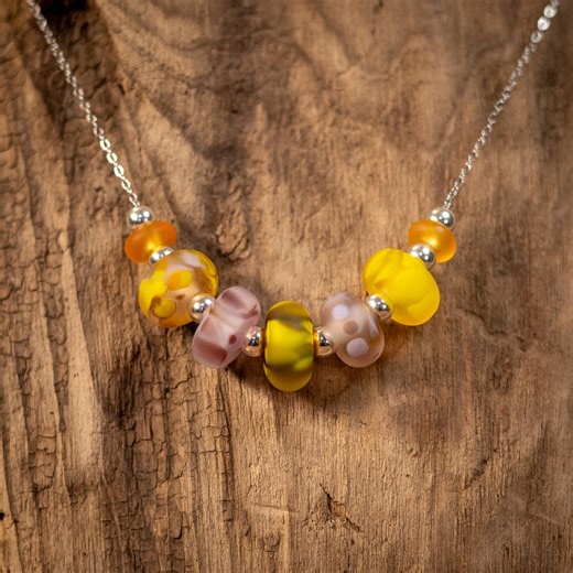 Purple and Yellow Sea Glass Bead Necklace | Handmade Artisan Jewelry | Lampworking - Etsy