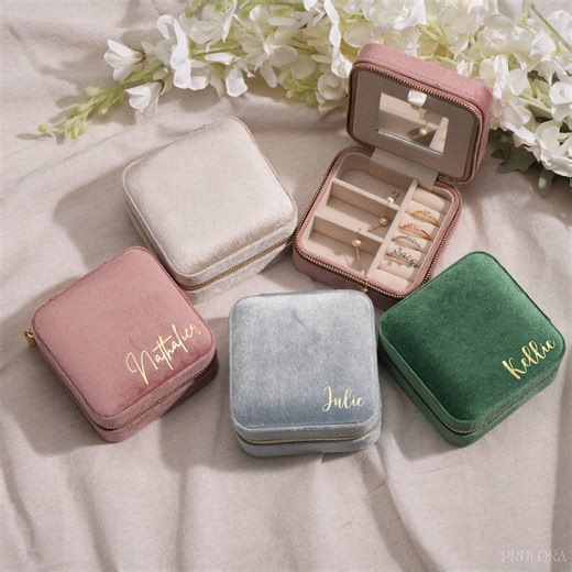 Personalized Name Jewelry Box, Travel Jewelry Box, Jewelry Case, Bridesmaid Gifts, Custom Velvet Jewelry Box, Valentine’s Gift, Eid Gift - Etsy