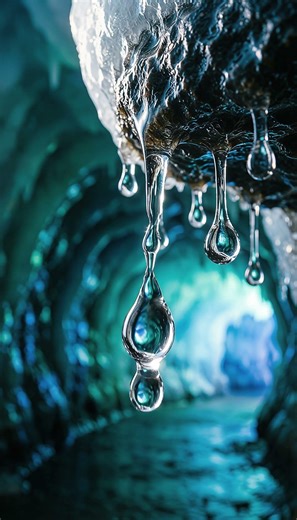 Frozen Water Drop In Ice Cave