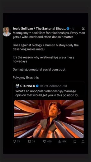 Joule Sullivan on Instagram: "Arguing with biology doesn’t lead to fulfilment 🤷 Reality is stubborn that way. To any woman who likes this post, congratulations on understanding human nature and having a very solid likelihood of finding fulfilment in relationship, despite the mess that is modern day intersexual dynamics"