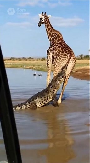 Crocodile Grabs Giraffe While Drinking at the River