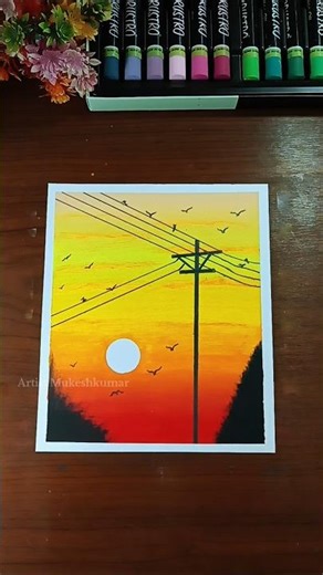 ✨ Easy power lines painting l step by step oil pastel art #shortsfeed #viralvideo #stepbystepdrawing
