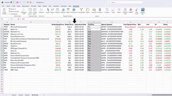 Live Option Prices in Excel - Real-Time Options Data with MarketXLS