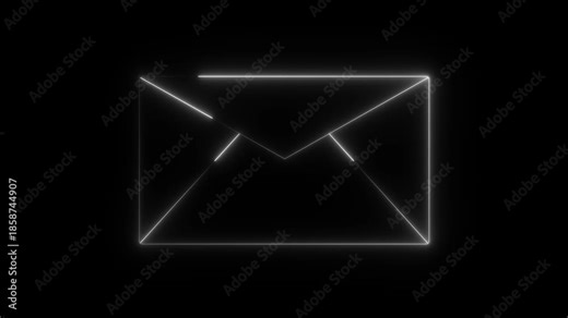 Neon blue color message icon animation with black background. Glowing neon message icon concept for digital communication and UI interface