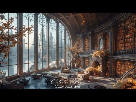 Royal Library Jazz LIVE 24/7 📚🔥 | Cozy Fireplace Jazz for Focus, Reading & Calm Nights