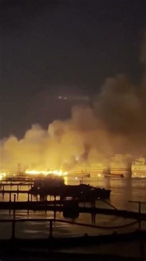 Boats Engulfed in Flames After Explosions in Iran #shorts