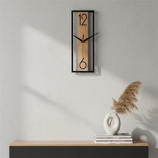 Modern Rectangular Wood and Metal Wall Clock | Silent Minimalist Decor - Etsy