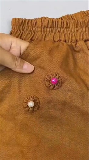 Simple DIY Beadwork & Floral Embroidery for Trousers#diy #lyricsvideo #shortvideo #handmade #shorts
