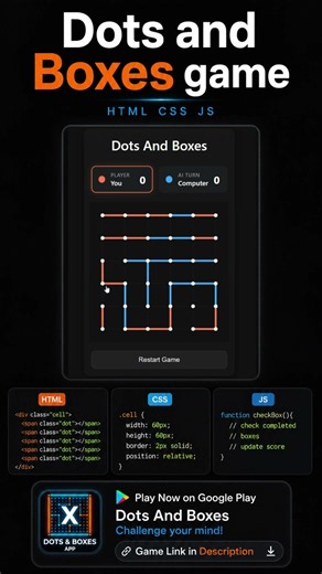 Build Dots and Boxes Game Using JavaScript 🔥 #viralreels #explorepage #viralvideo #trending #coding
