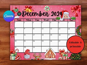 Editable Printable December 2024 Calendar - Santa & Reindeer Christmas Theme | Festive Holiday Planner | Instant Download PDF - Etsy
