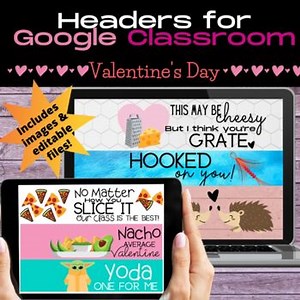 VALENTINE'S DAY Headers for Google Classroom Distance Learning Online - editable