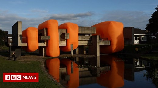 Peterlee's Apollo Pavilion lit by inflatable sculptures