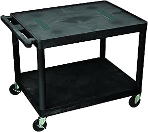 Offex 27" H Multipurpose Utility Storage A/V Presentation Cart with 2 Shelves - Black, Great for Garage, Shop or Storage Area