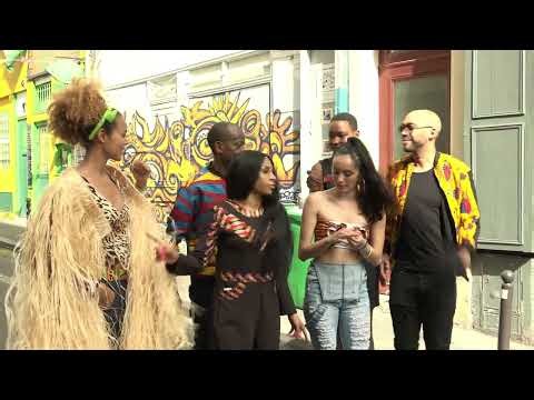 Mia FRYE with TIGA TV Presenter and SADIO BEE fashion designer in Rue Sante Marthe in Paris 10 em