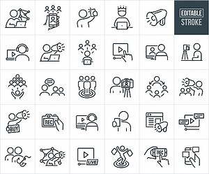 A set of social media and influencer marketing icons that include...