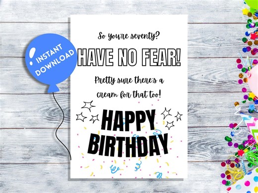 Happy 70th Birthday Printable Card, Funny Aging Humor, Instant Download - Etsy