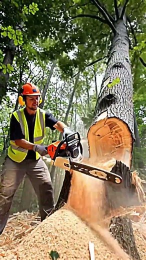 Real Worker Cutting Giant Tree 🌲 | Satisfying Chainsaw Action