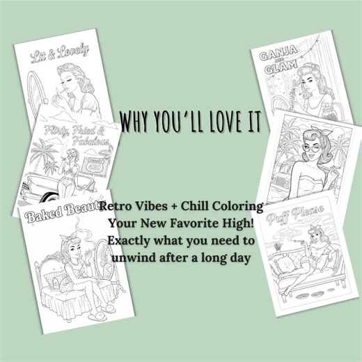 Retro Stoner Pin-up Girls Coloring Book – Funny Weed Quotes | Vintage-inspired Adult Coloring Pages - Etsy