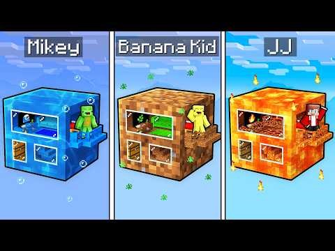 JJ vs Mikey vs Banana Kid: ELEMENTAL BLOCK BATTLE in Minecraft - Maizen