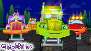 The wheels on the truck go round and round all NIGHT long! A night-time version of the popular nursery rhyme Wheels On The Bus with monster trucks! ▶Watch full video here: https://youtu.be/LIIyWHE8JOA | The GiggleBellies