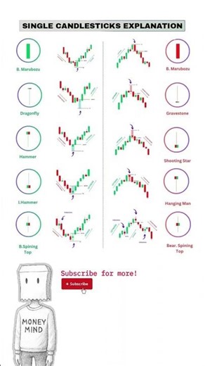Single candlestick patterns explanation for beginners #trading #learn #rich #finance #charts #crypto