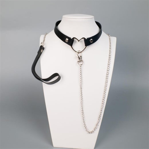 Adjustable Black Leather Choker With Heart Ring and Chain, Custom Text Engraved Collar Necklace - Etsy