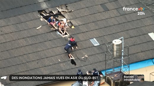 🔴🌊 Des inondations jamais vues en Asie du Sud-Est. Des serpents flottent dans les rues inondées et les habitants fuient par bateau ou jet-ski. | Le 20h – France Télévisions