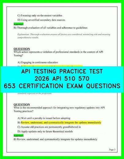 API TESTING PRACTICE TEST 2026 API 510 570 653 Certification Exam Questions Practice Guide 2026 24