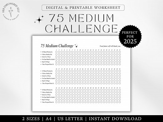 75 Medium Printable PDF Aesthetic Minimalist 75 Medium Challenge Tracker 75 Medium Tracker Template for 2026 Habit Tracker US Letter A4 - Etsy