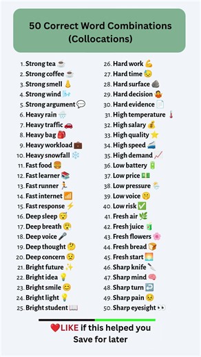 50 Correct Word Combinations Collocations 1