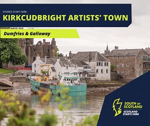The town of Kirkcudbright has inspired countless artists, including Jessie M King and E.A. Hornel 🎨 From the pastel coloured houses to the variety of galleries and independent shops, the lively fishing port is still home to a vibrant creative community and a must visit in the South of Scotland. #TalesFromScotland Find out more about our inspirational places at scotlandstartshere.com/year-of-stories/ | Discover South Scotland - Scotland Starts Here