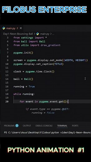 Python Animation Tutorial | Neon Bouncing Ball with Pygame | Python Visuals Day 1