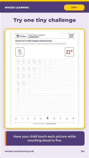Free Kindergarten Math Worksheets: Count to 5 Apple Challenge