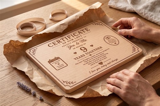 Personalized Wooden Anniversary Certificate, 9th Anniversary Gift for Her, Custom Wood Award Plaque for Wife or Couple - Etsy