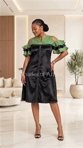 Stunning Ankara Cold-Shoulder Dress with Ruffle Sleeves & Rhinestone Trim | African Print Fashion